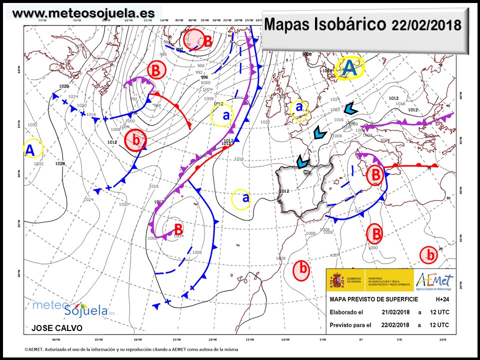 Mapa meteorologico isobárico de hoy en La Rioja. Meteosojuela