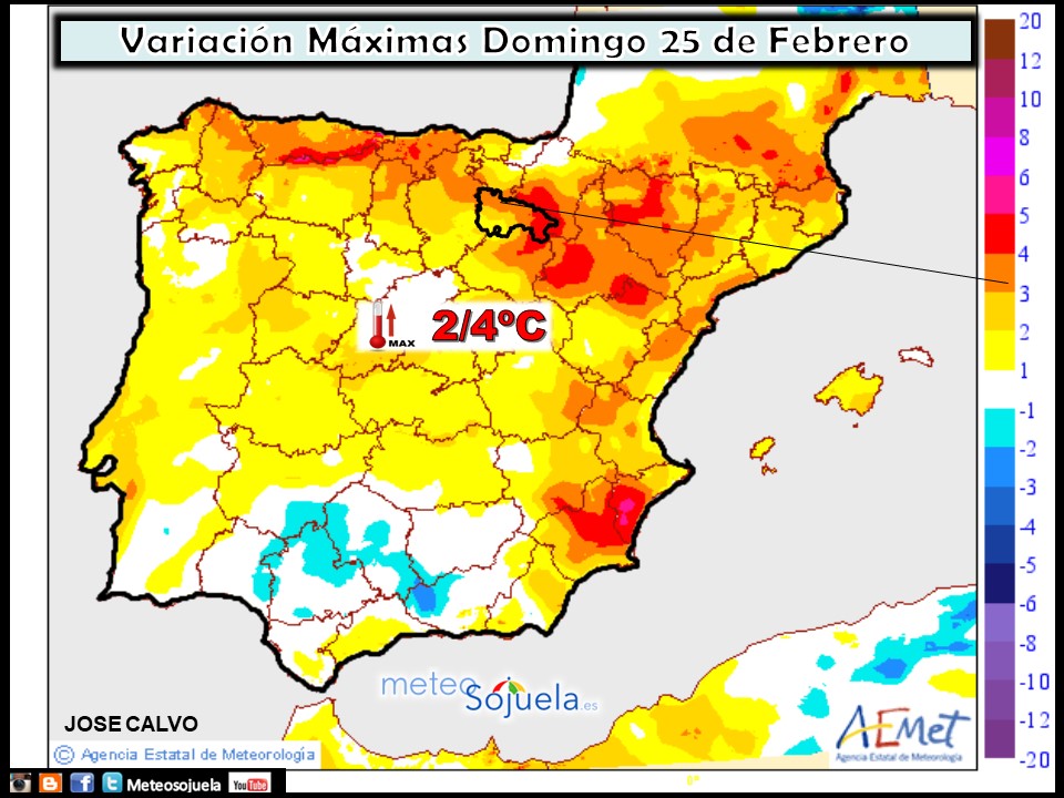 Mapa meteorologico de temperaturas máximas de hoy en La Rioja. Meteosojuela