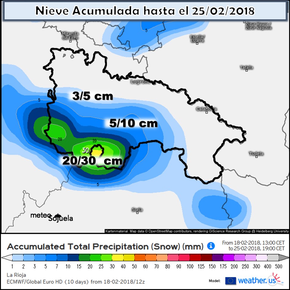 Modelo de precipitacion de nieve acumulada. Meteosojuela