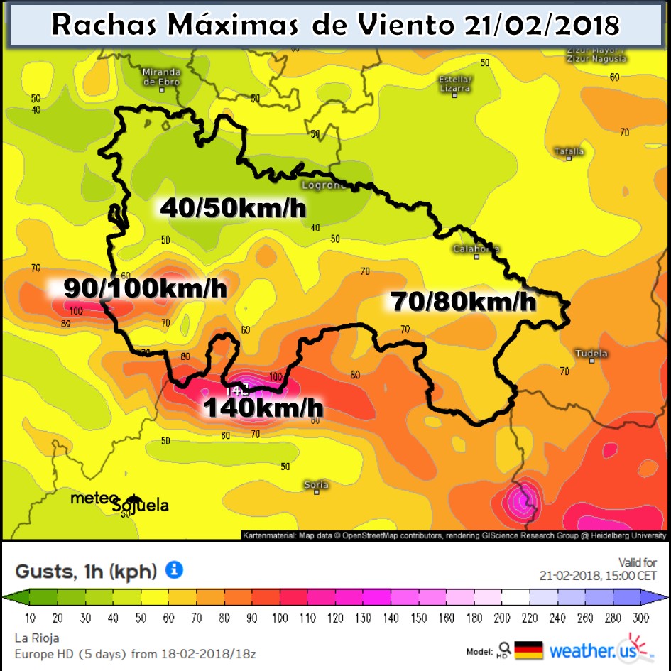 Rachas maximas de viento La Rioja.Meteosojuela