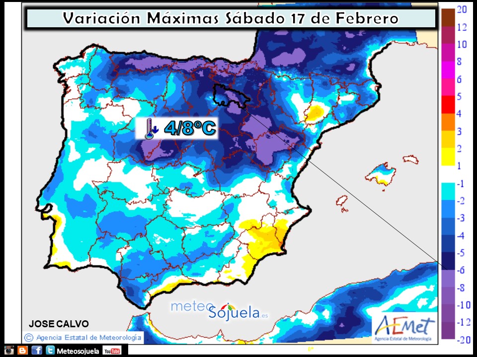 Mapa meteorologico de temperaturas máximas de hoy en La Rioja. Meteosojuela