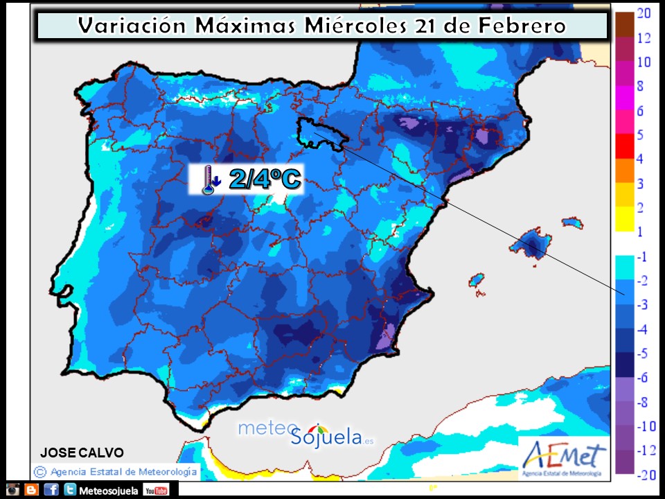 Mapa meteorologico de temperaturas máximas de hoy en La Rioja. Meteosojuela