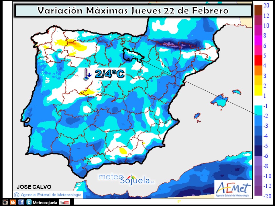 Mapa meteorologico de temperaturas máximas de hoy en La Rioja. Meteosojuela