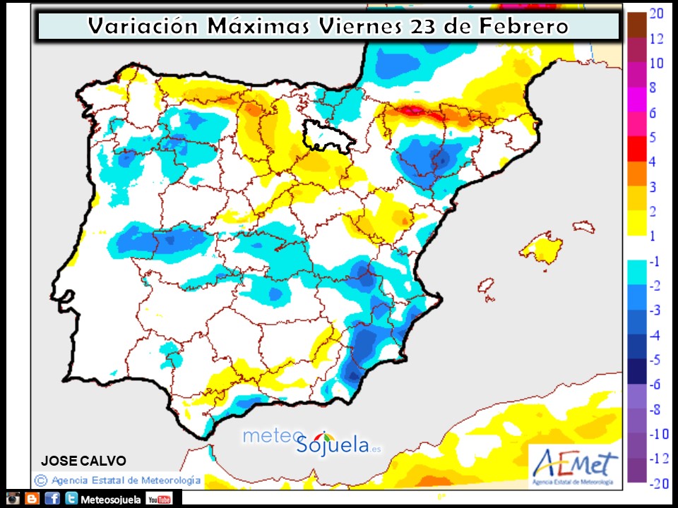 Mapa meteorologico de temperaturas máximas de hoy en La Rioja. Meteosojuela