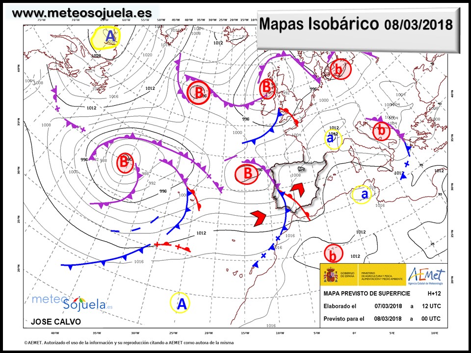 Mapa meteorologico isobárico de hoy en La Rioja. Meteosojuela
