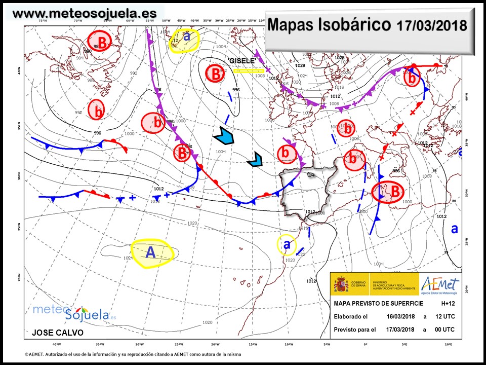 Mapa meteorologico isobárico de hoy en La Rioja. Meteosojuela
