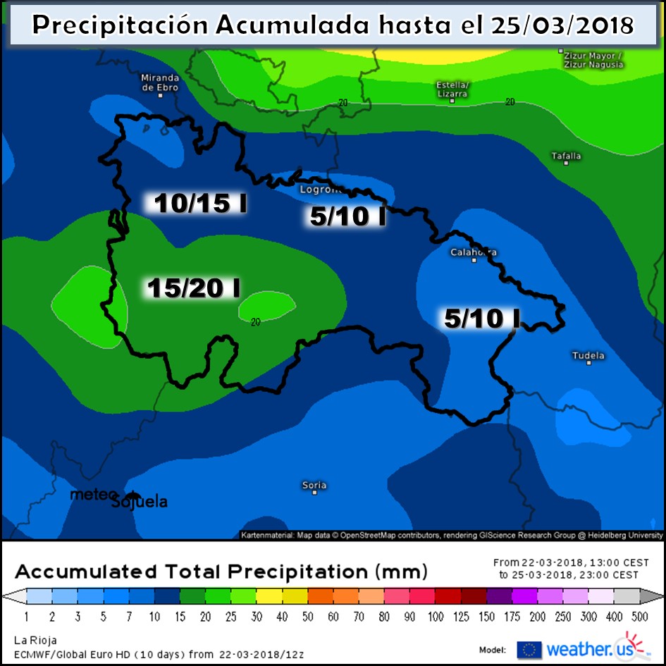 Modelo meteorologico de precipitación acumulada ECWMF.Meteosojuela