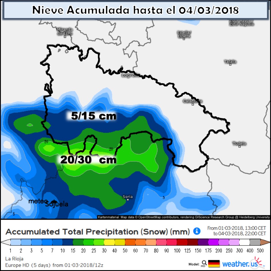 Modelo de precipitacion de nieve acumulada. Meteosojuela