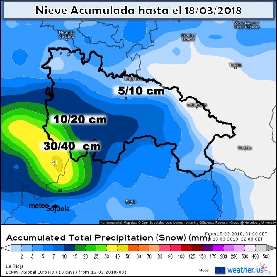 Modelo de precipitacion de nieve acumulada. Meteosojuela