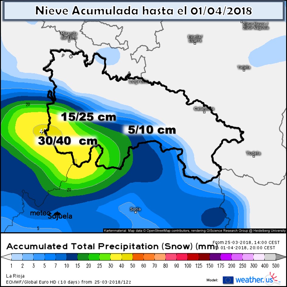 Modelo de precipitacion de nieve acumulada. Meteosojuela