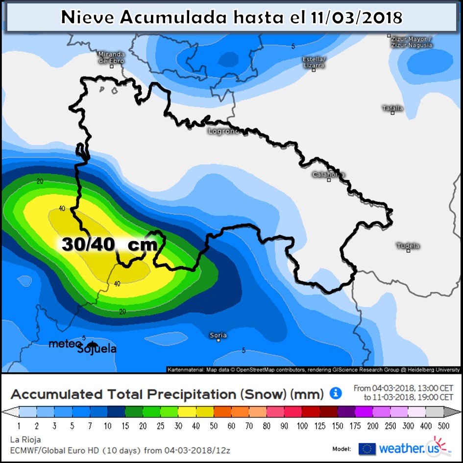 Modelo de precipitacion de nieve acumulada. Meteosojuela