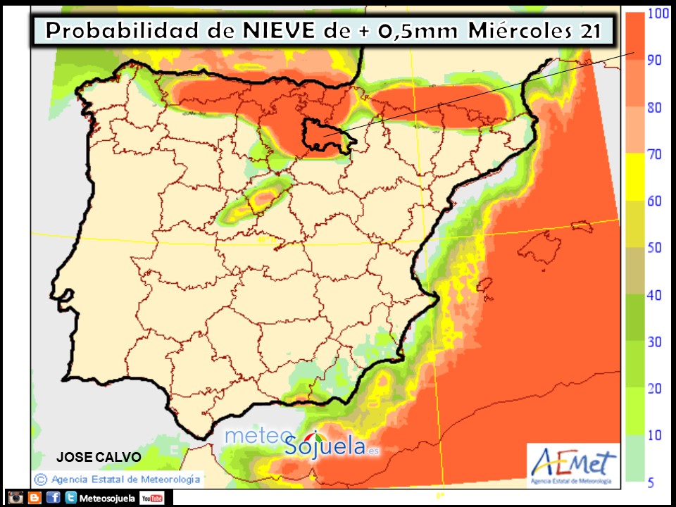 Mapa meteorologico de precipitacion en forma de nieve de hoy en La Rioja. Meteosojuela
