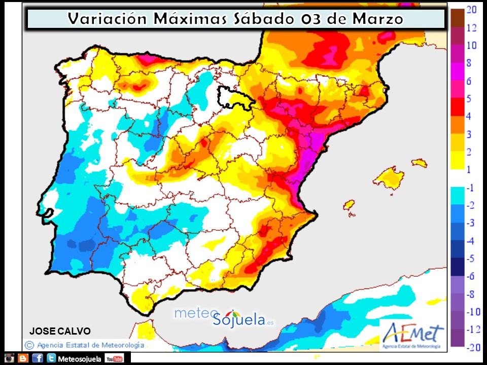 Mapa meteorologico de temperaturas máximas de hoy en La Rioja. Meteosojuela