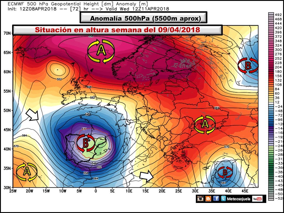 Anomalías de Geopotencial a 500hPa Europa. Meteosojuela
