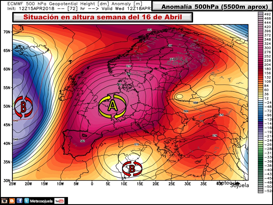 Anomalías de Geopotencial a 500hPa Europa. Meteosojuela