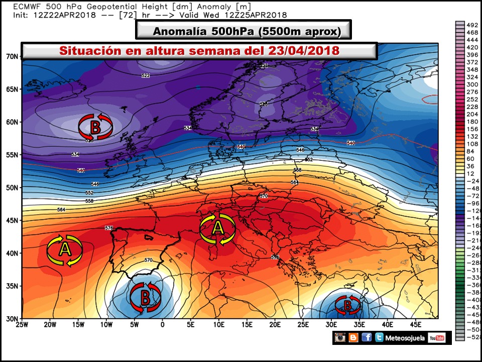 Anomalías de Geopotencial a 500hPa Europa. Meteosojuela