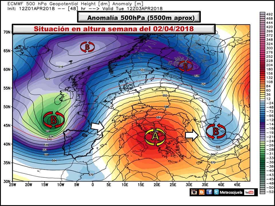 Anomalías de Geopotencial a 500hPa Europa. Meteosojuela