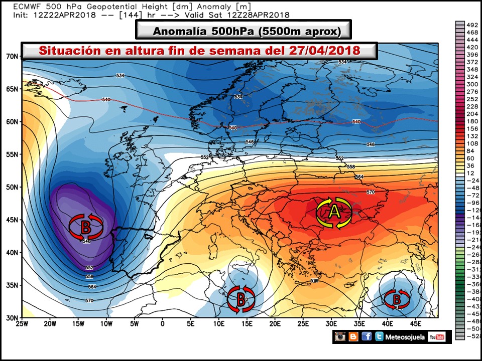 Anomalías de Geopotencial a 500hPa Europa. Meteosojuela