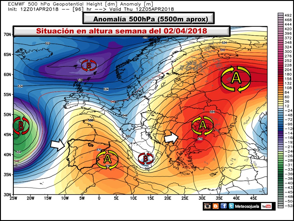 Anomalías de Geopotencial a 500hPa Europa. Meteosojuela