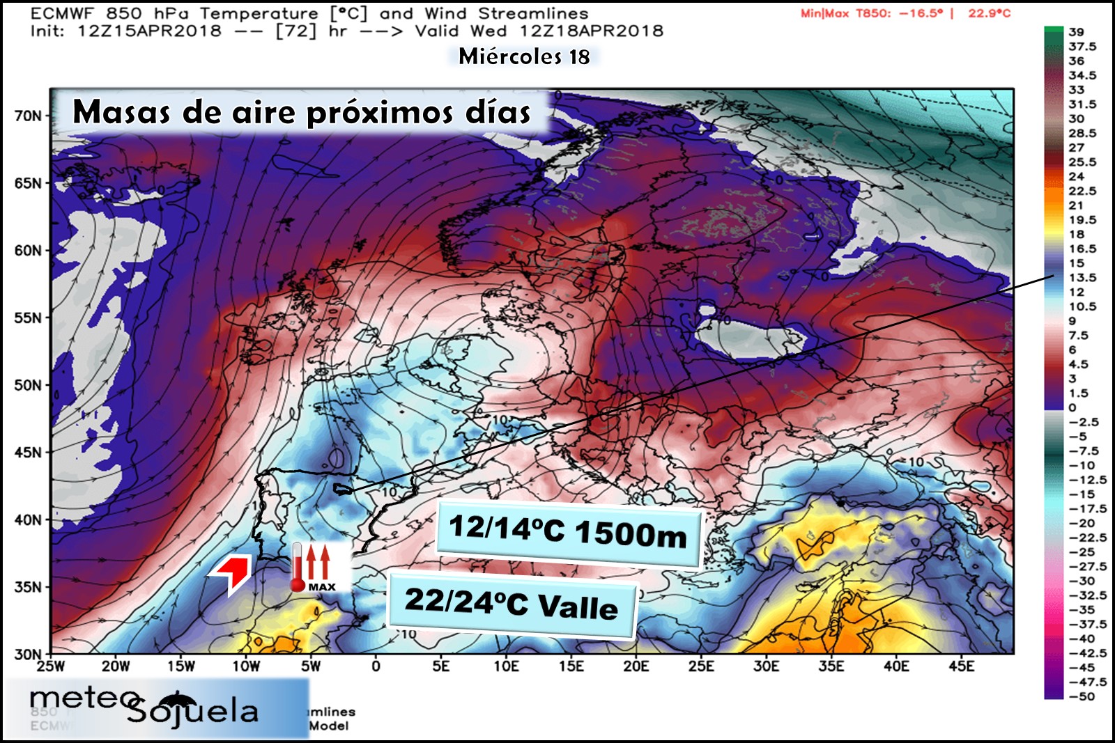 Modelos meteorológicos de masas de aire. Altura Geopotencial 850hPa. Meteosojuela