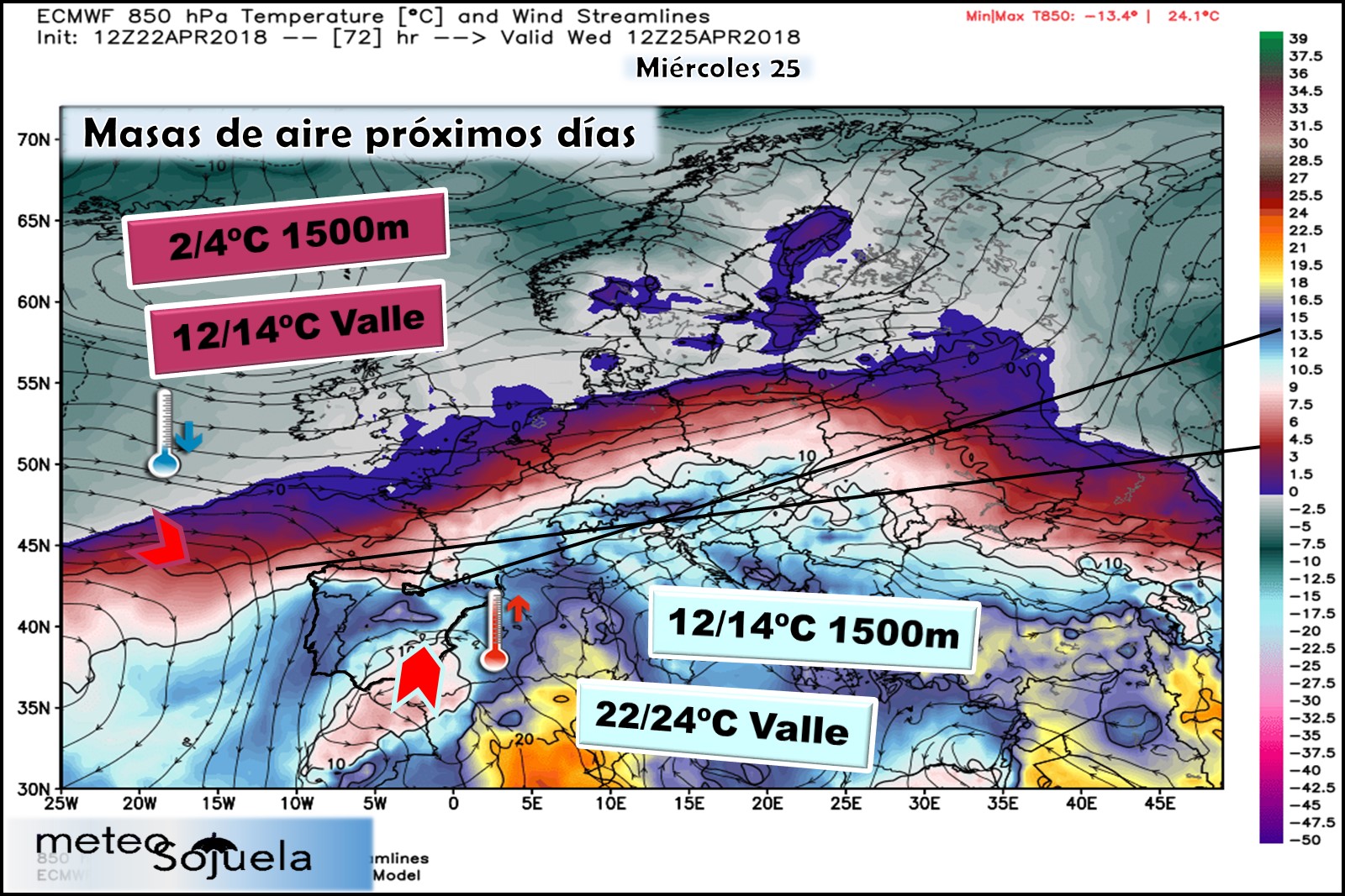 Modelos meteorológicos de masas de aire. Altura Geopotencial 850hPa. Meteosojuela