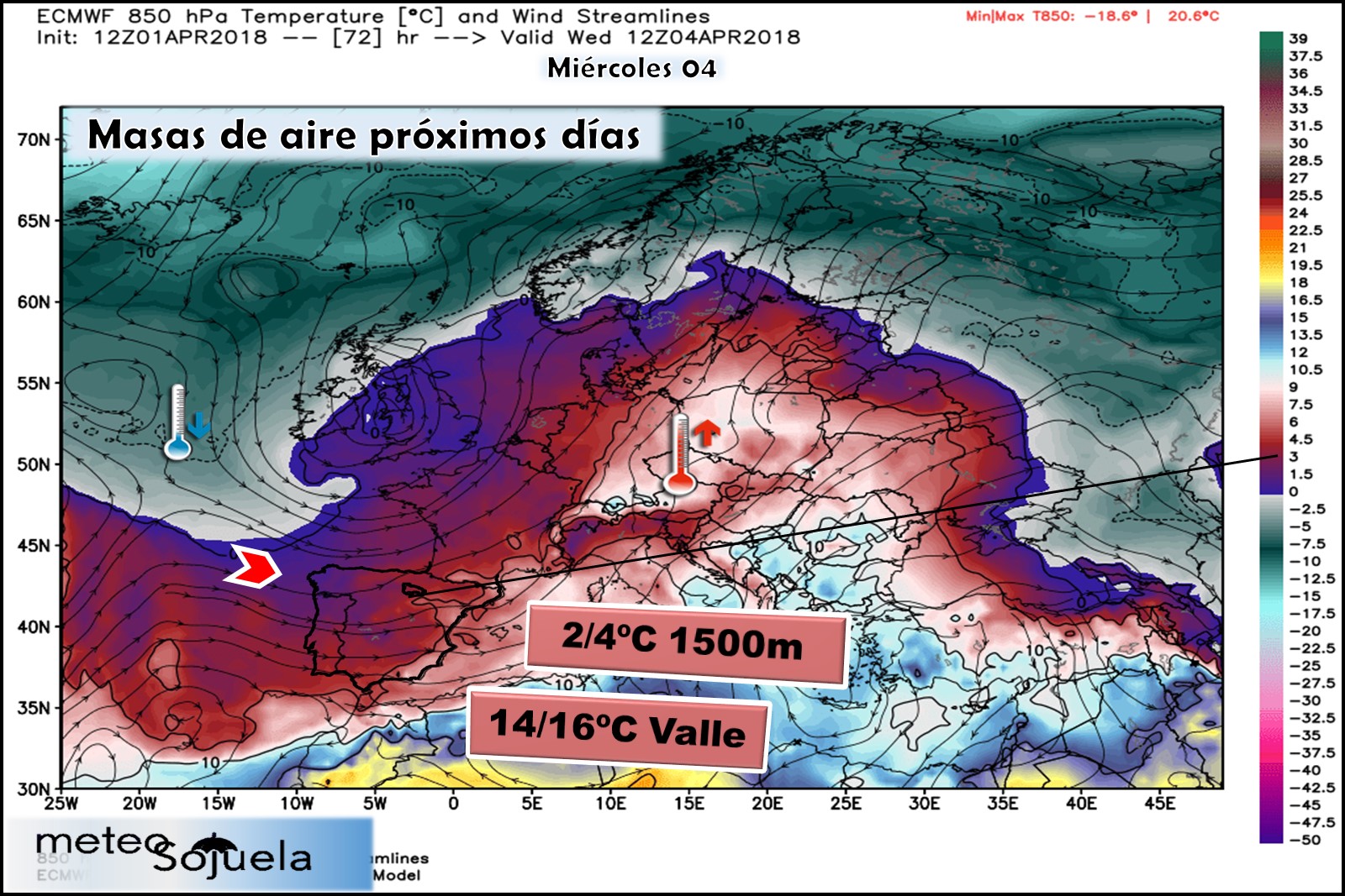Modelos meteorológicos de masas de aire. Altura Geopotencial 850hPa. Meteosojuela
