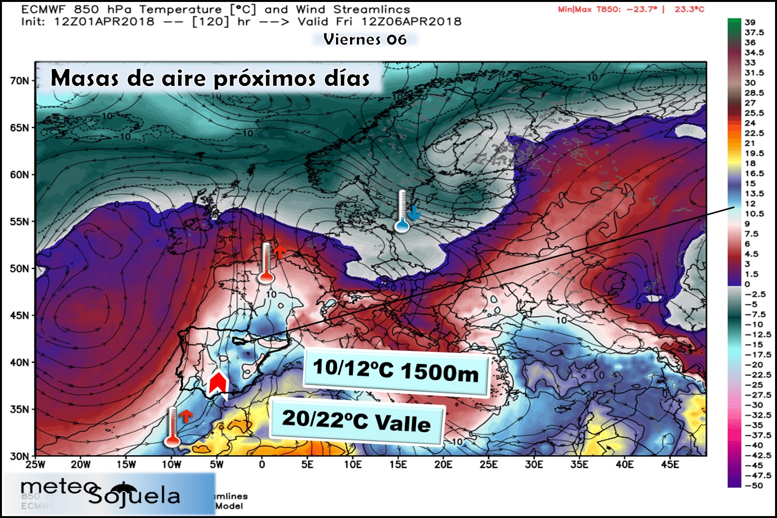 Modelos meteorológicos de masas de aire. Altura Geopotencial 850hPa. Meteosojuela
