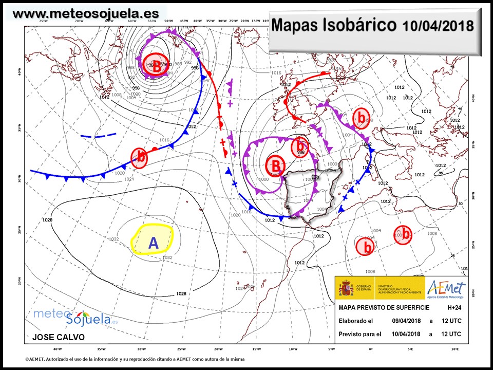 Mapa meteorologico isobárico de hoy en La Rioja. Meteosojuela
