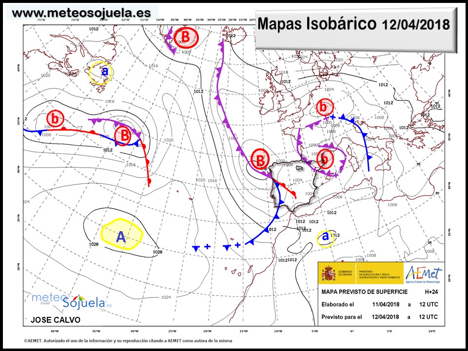Mapa meteorologico isobárico de hoy en La Rioja. Meteosojuela