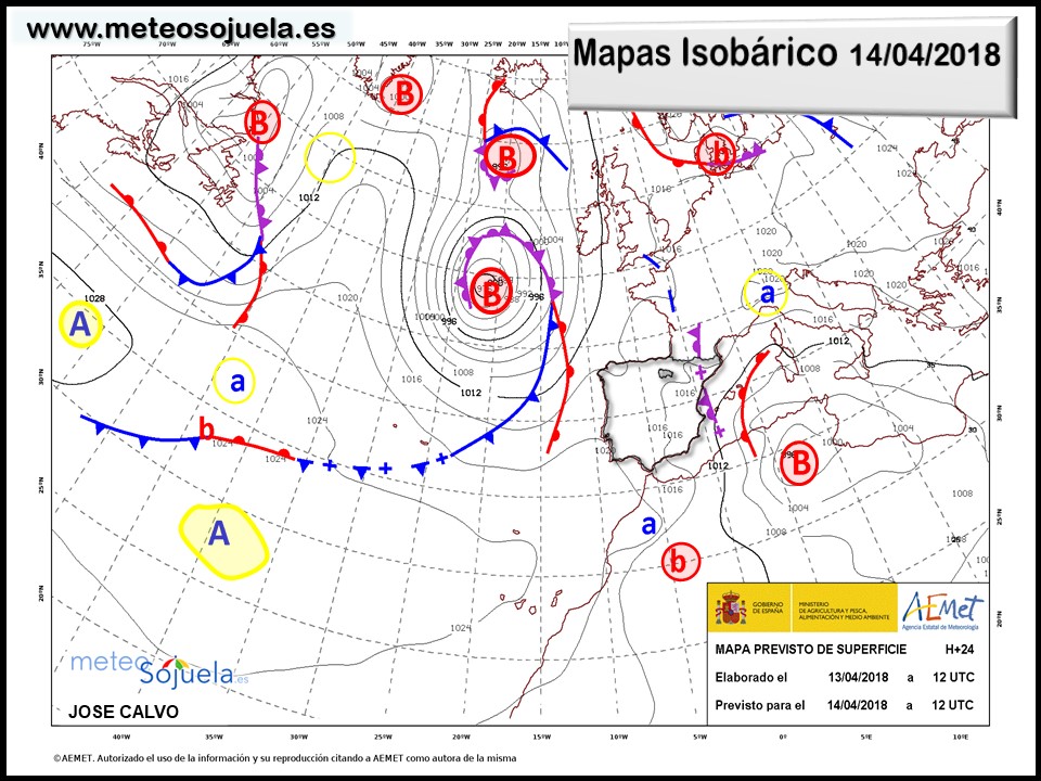 Mapa meteorologico isobárico de hoy en La Rioja. Meteosojuela