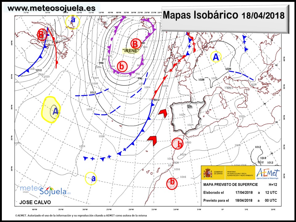Mapa meteorologico isobárico de hoy en La Rioja. Meteosojuela