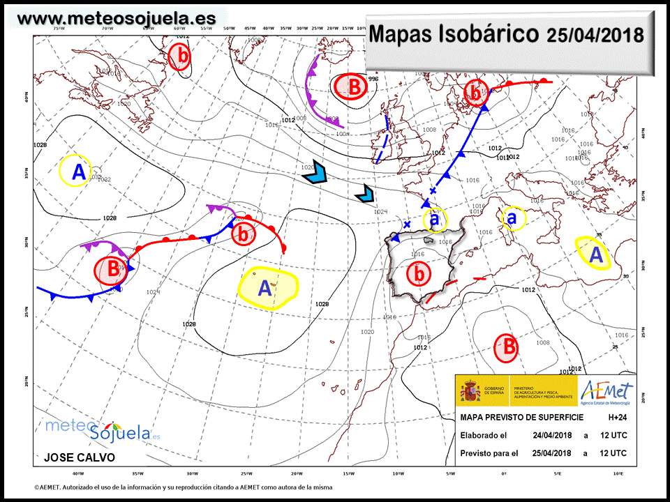 Mapa meteorologico isobárico de hoy en La Rioja. Meteosojuela