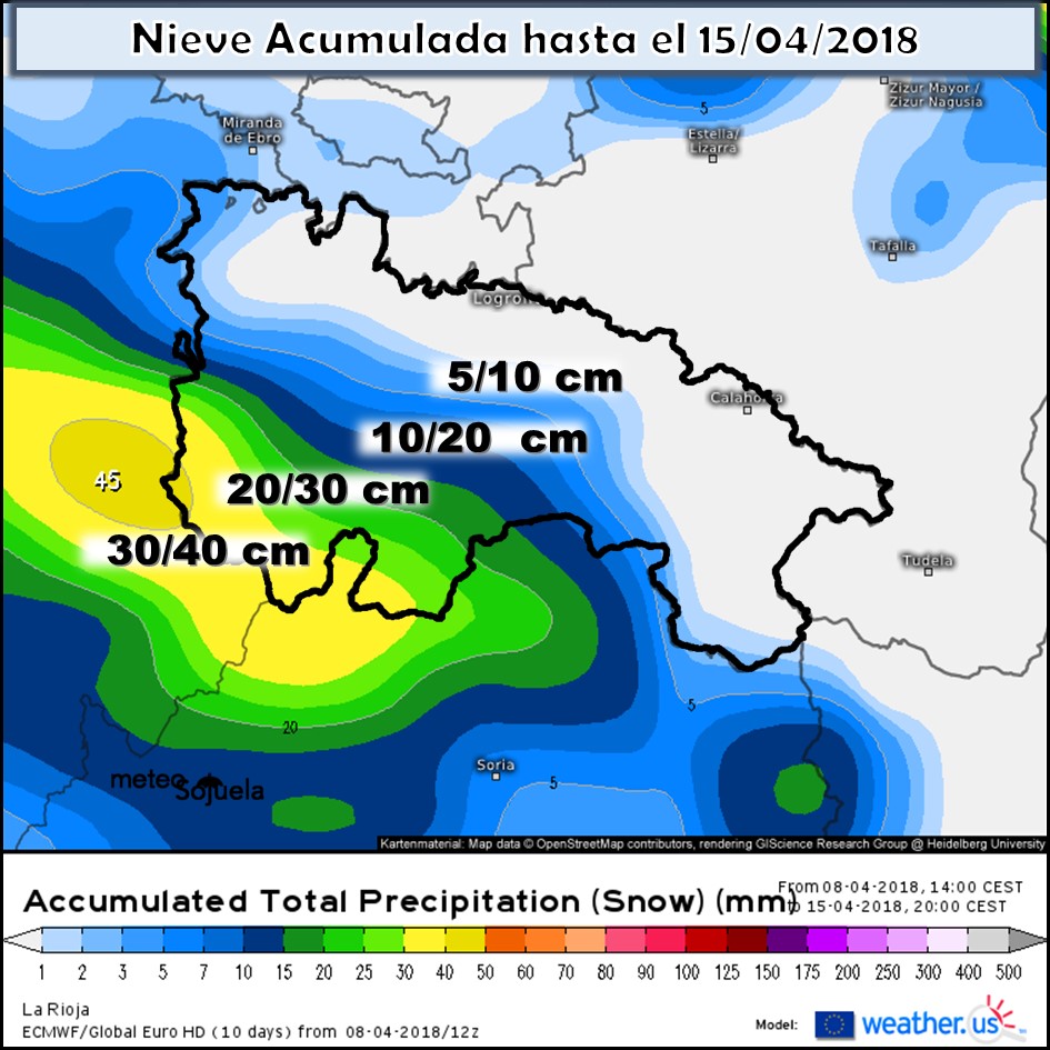 Modelo de precipitacion de nieve acumulada. Meteosojuela