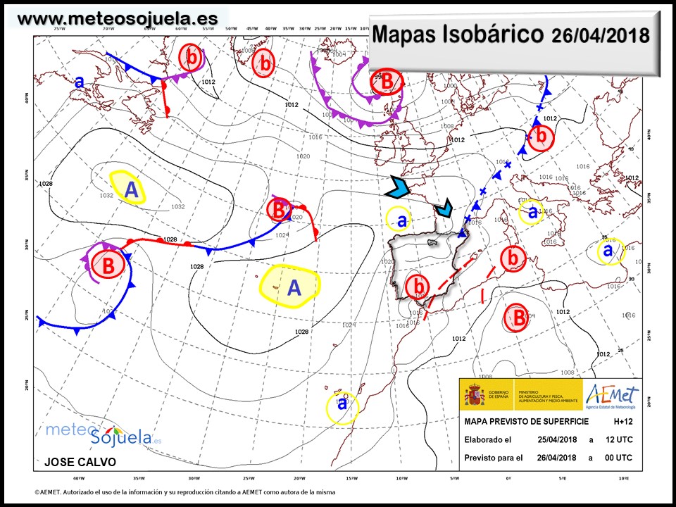 Mapa meteorologico isobárico de hoy en La Rioja. Meteosojuela