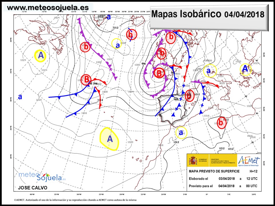 Mapa meteorologico isobárico de hoy en La Rioja. Meteosojuela