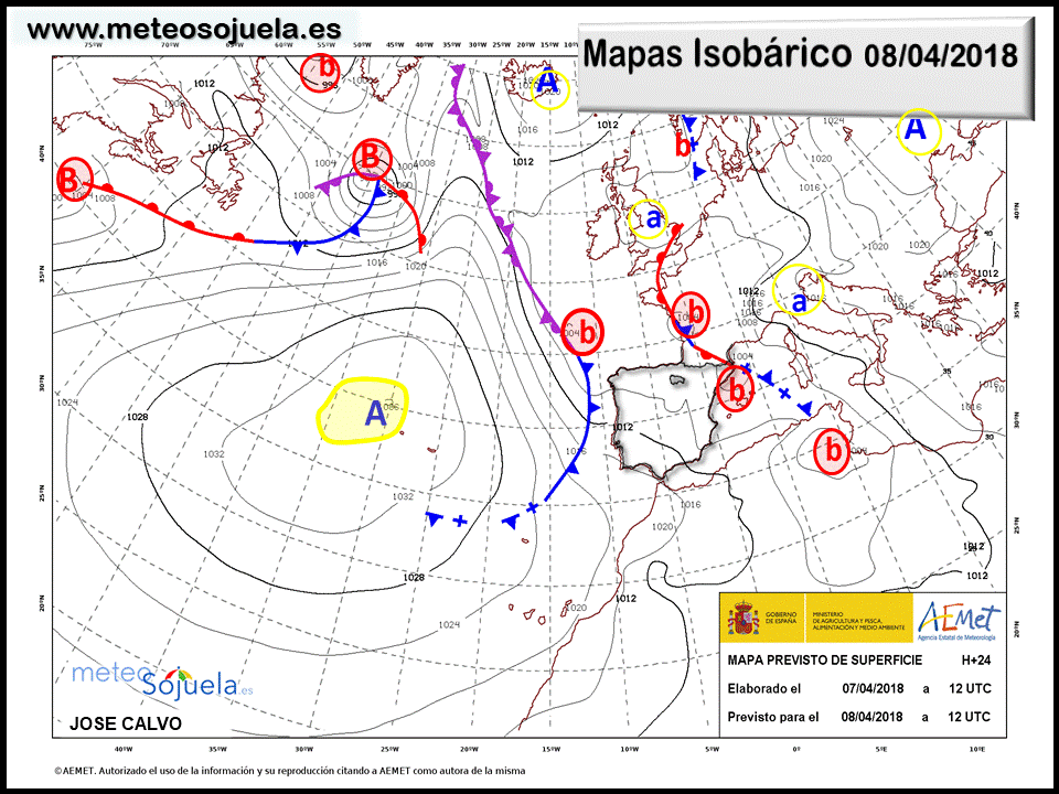 Mapa meteorologico isobárico de hoy en La Rioja. Meteosojuela