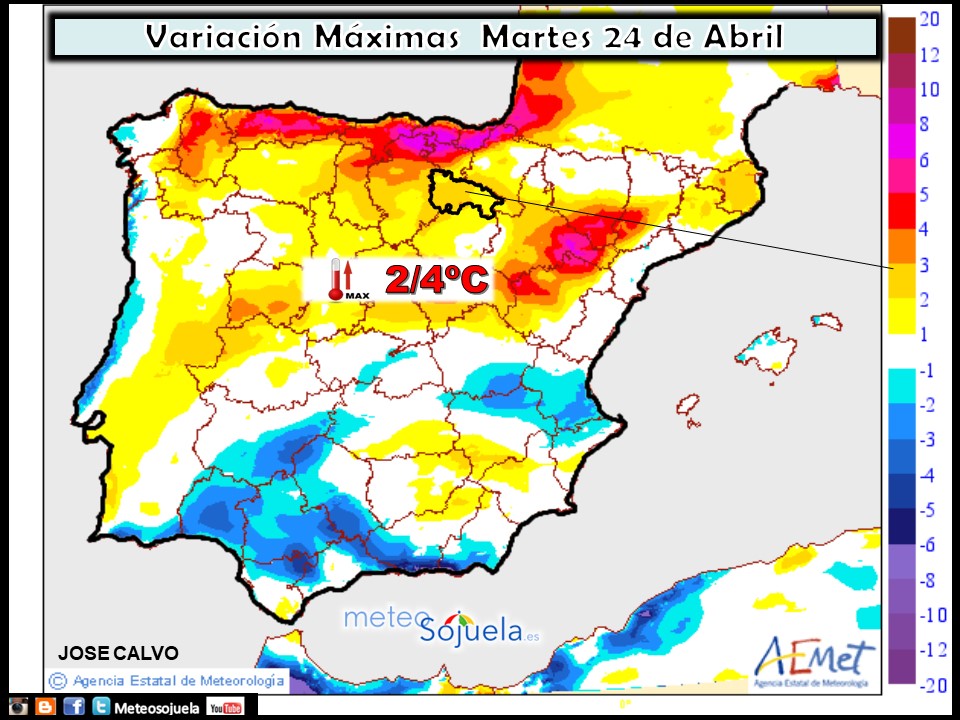 Mapa meteorologico de temperaturas de hoy en La Rioja. Meteosojuela
