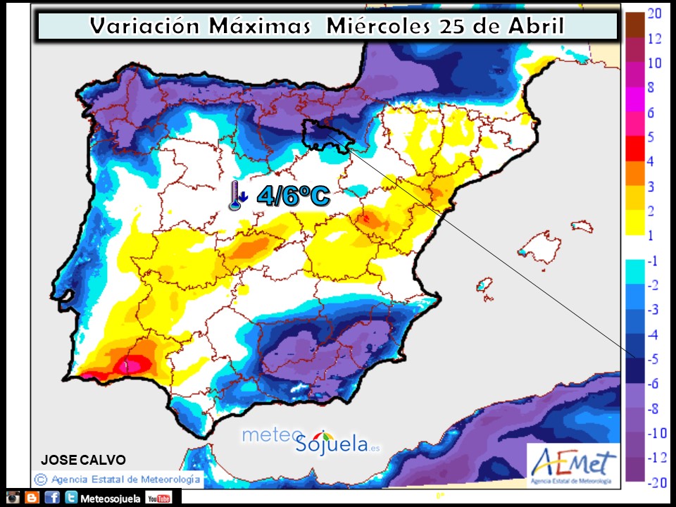 Mapa meteorologico de temperaturas de hoy en La Rioja. Meteosojuela