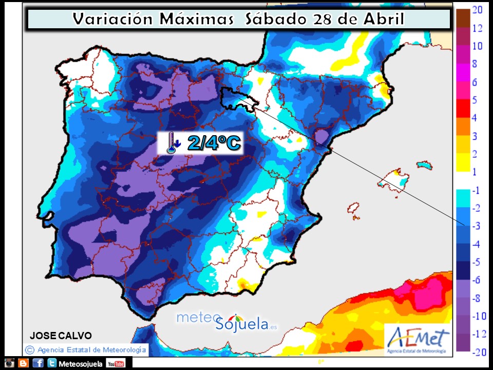 Mapa meteorologico de temperaturas de hoy en La Rioja. Meteosojuela