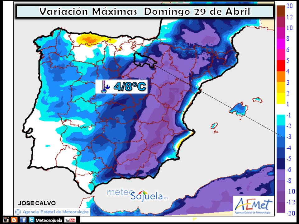 Mapa meteorologico de temperaturas de hoy en La Rioja. Meteosojuela