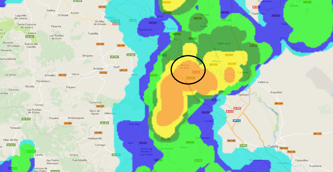 Imágen radar. Rain Alarm. Tuba 26/04/2018