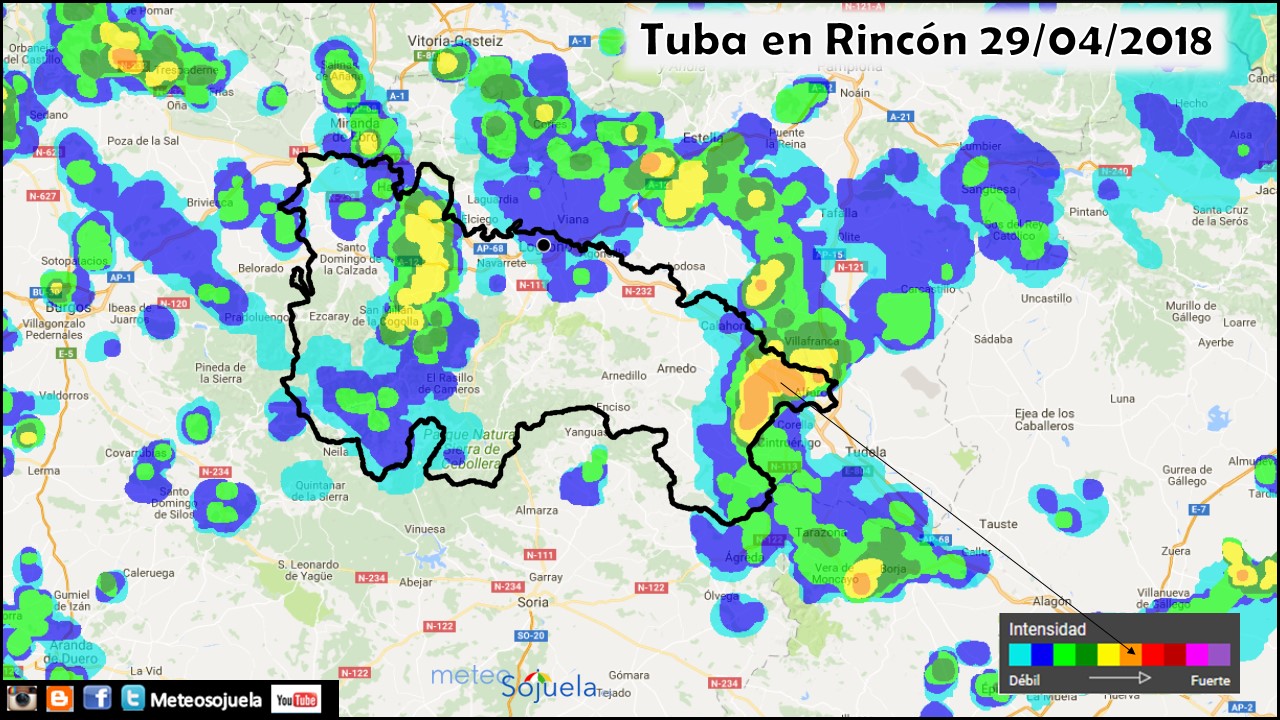 Imágen radar. Rain Alarm. Tuba 26/04/2018