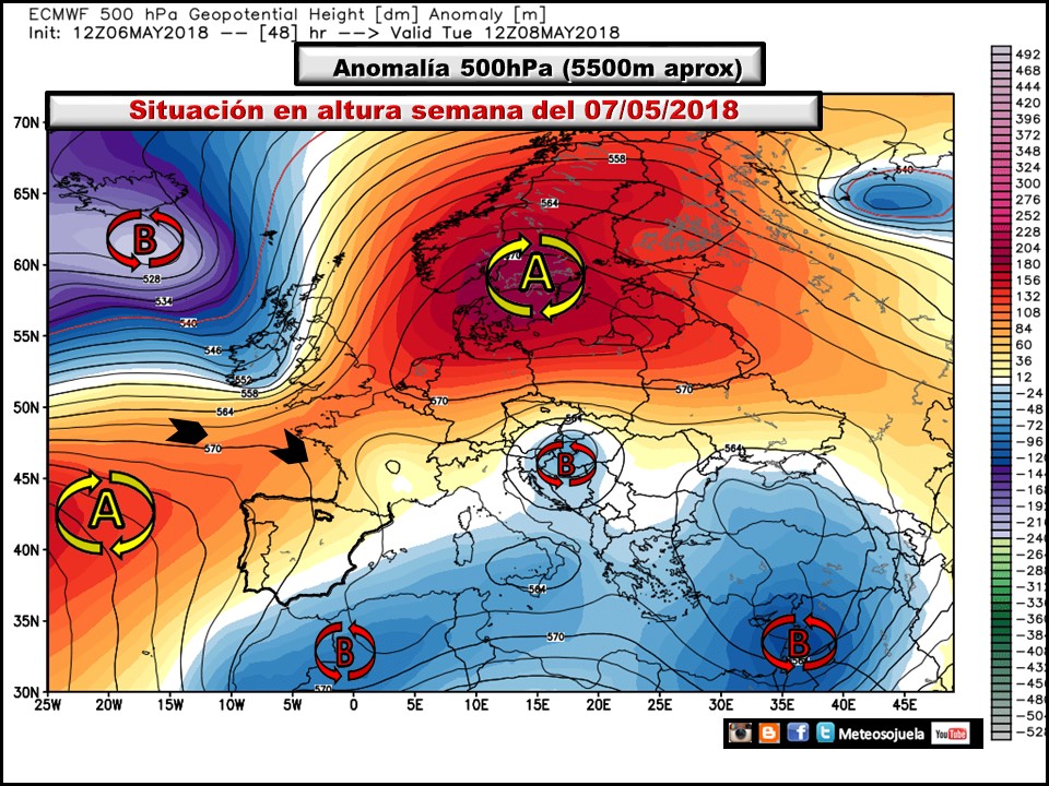 Anomalías de Geopotencial a 500hPa Europa. Meteosojuela