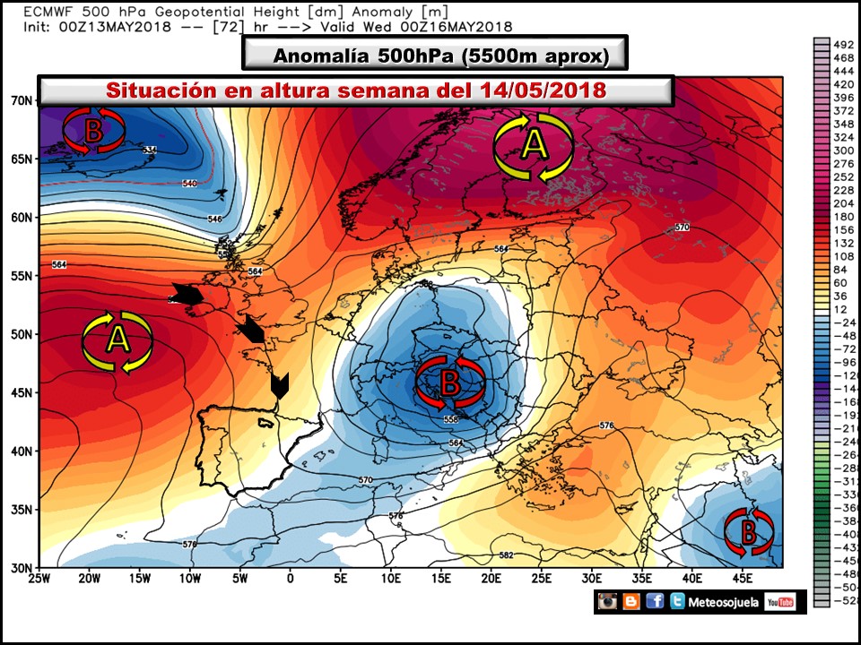 Anomalías de Geopotencial a 500hPa Europa. Meteosojuela