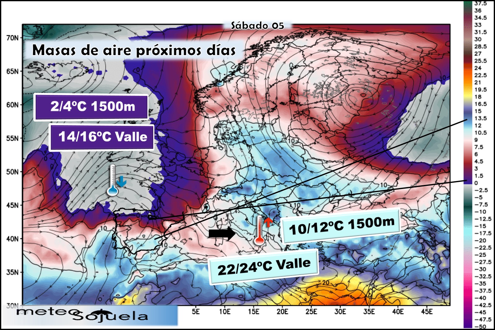 Modelos meteorológicos de masas de aire. Altura Geopotencial 850hPa. Meteosojuela