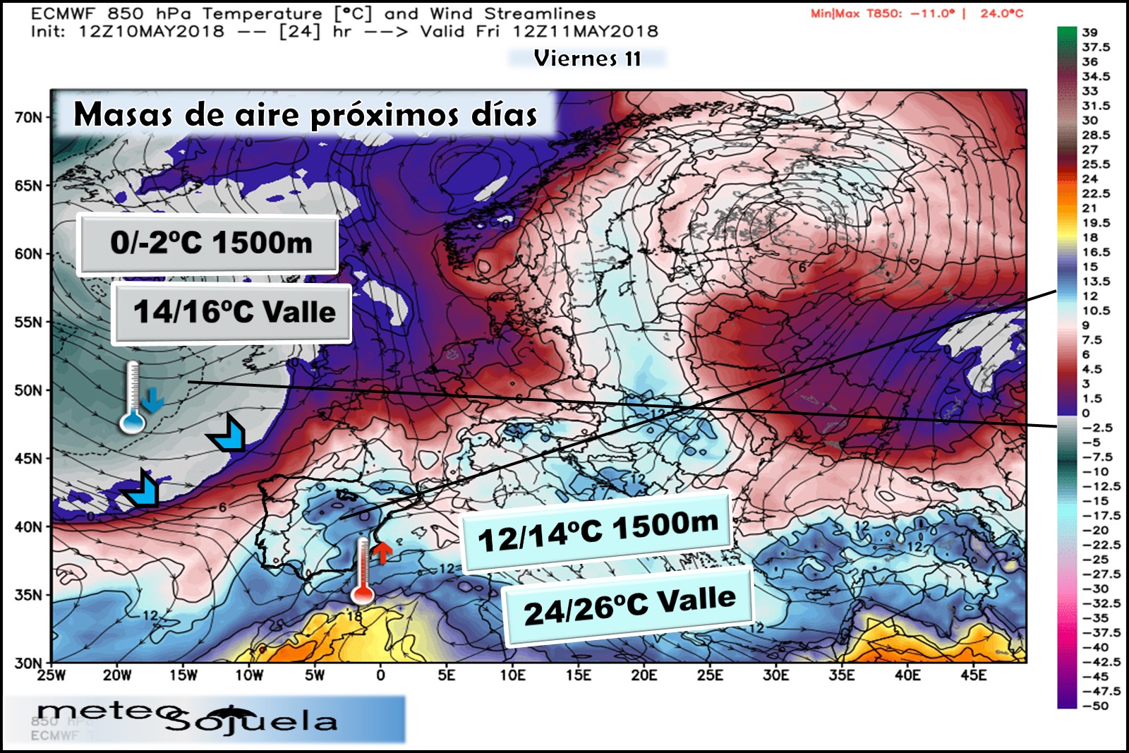Modelos meteorológicos de masas de aire. Altura Geopotencial 850hPa. Meteosojuela