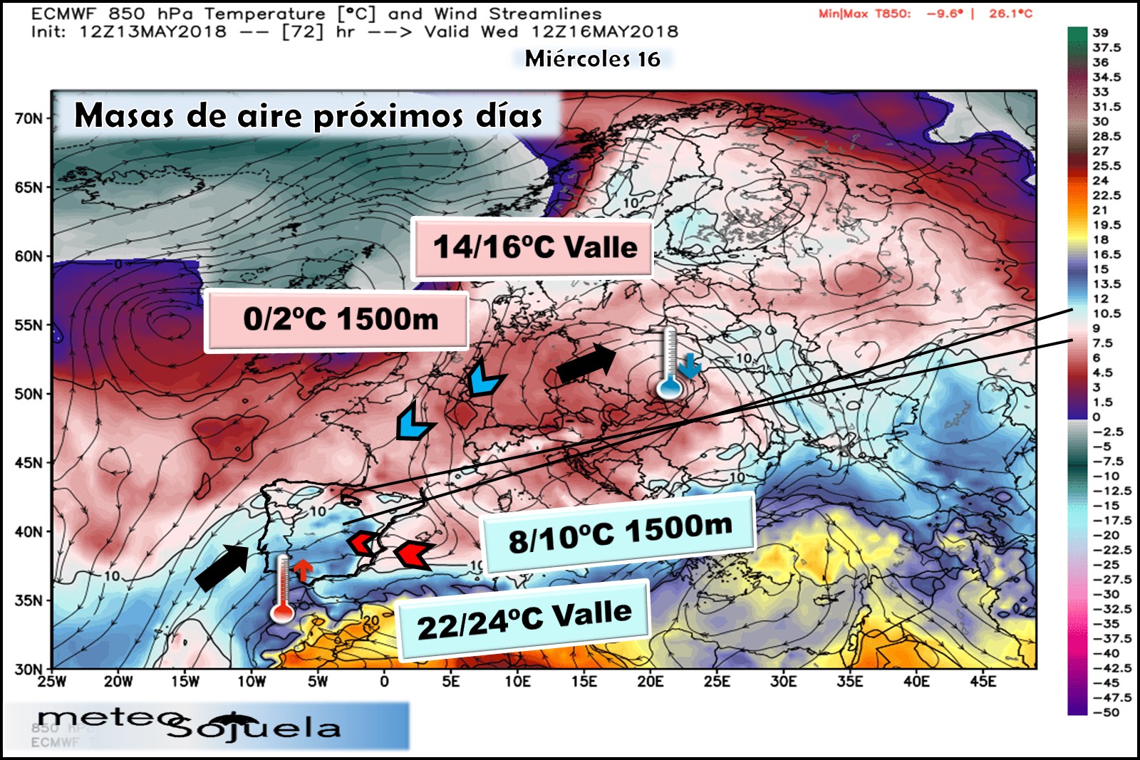 Modelos meteorológicos de masas de aire. Altura Geopotencial 850hPa. Meteosojuela