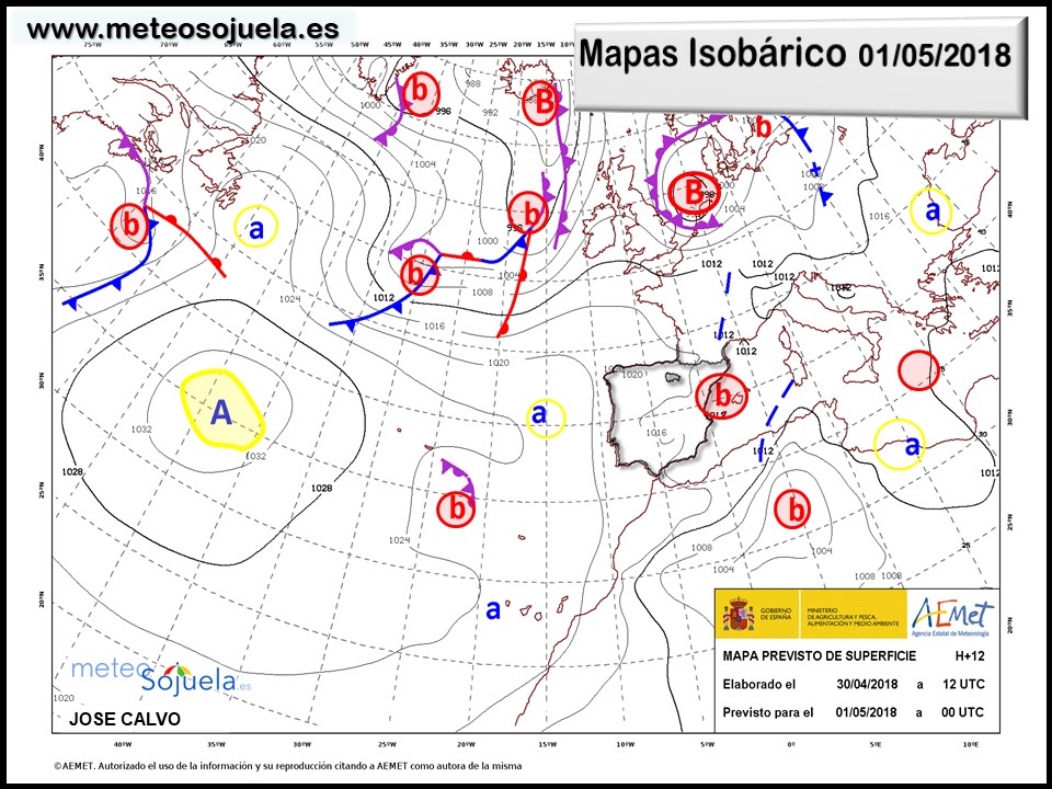Mapa meteorologico isobárico de hoy en La Rioja. Meteosojuela