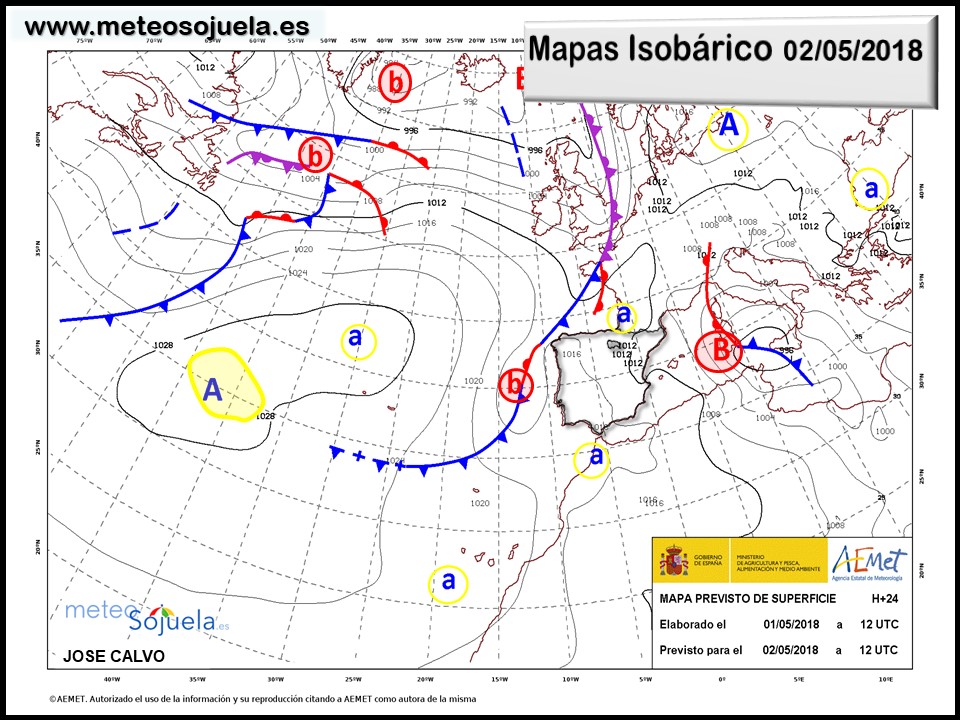 Mapa meteorologico isobárico de hoy en La Rioja. Meteosojuela