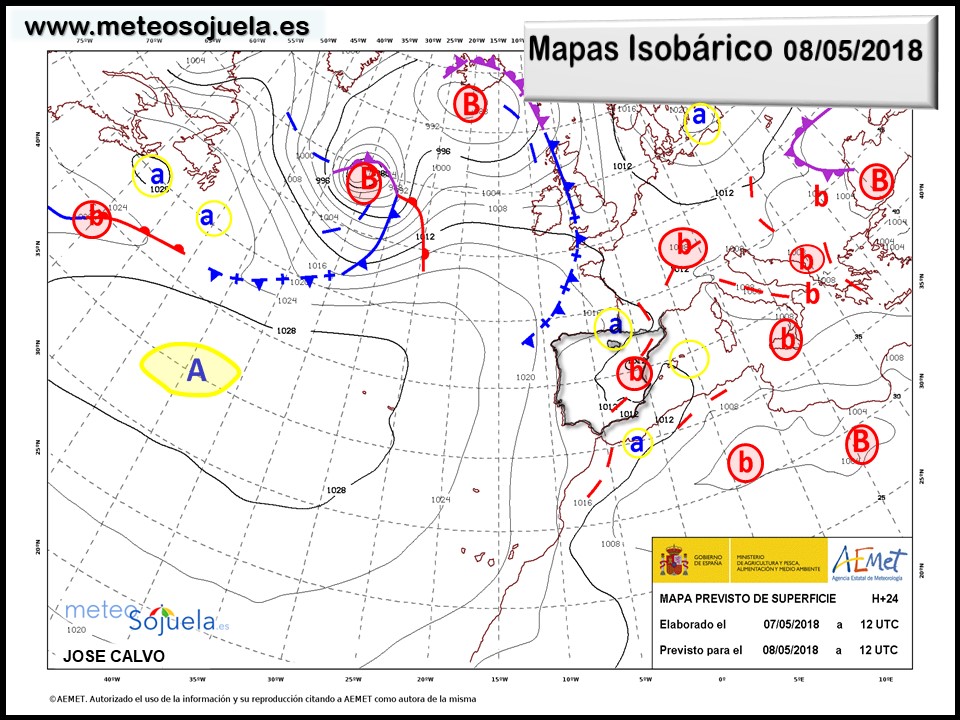Mapa meteorologico isobárico de hoy en La Rioja. Meteosojuela